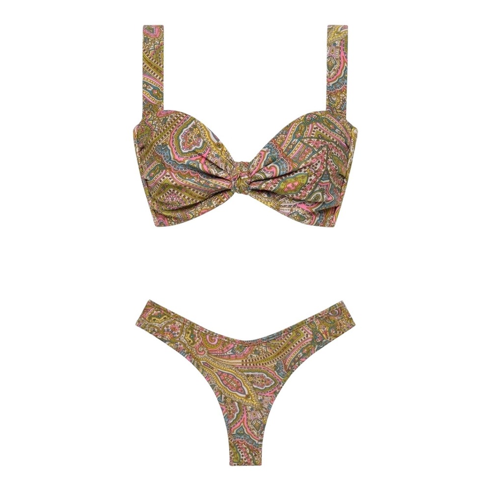 Montce Ali Paisley Lulu Hayden Bikini Set Sz S Top Bottom Pink Olive Aqua